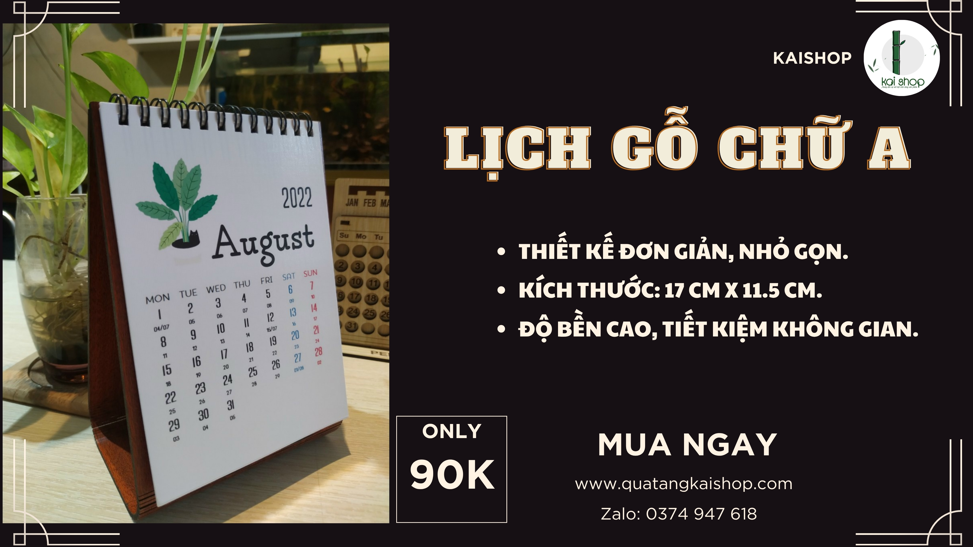 Qua tang KaiShop LỊCH GỖ CHỮ A – NHỎ GỌN, TINH TẾ, ĐẸP MẮT CHO MỌI KHÔNG GIAN